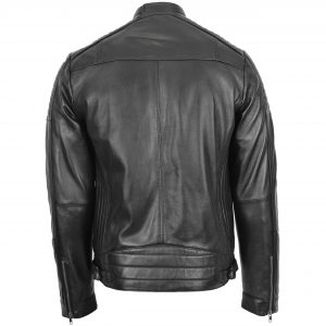 BUNERI Męska Czarna Skórzana Kurtka Cafe Racer Biker