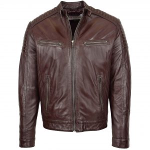 BUNERI Biker Skórzana Ron Brązowa Cafe Racer