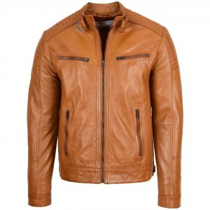 BUNERI Biker Skórzana Ron Beżowy Cafe Racer