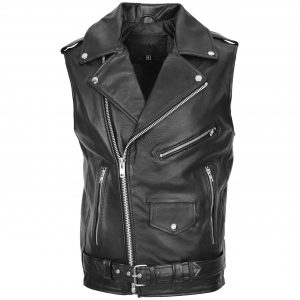 BUNERI Męska Skórzana Kamizelka Cross-Zip Biker Brando Czarna