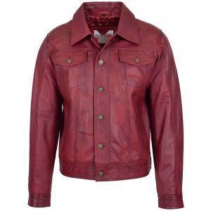 BUNERI Bordowa Skórzana Kurtka Lee Rider Casual