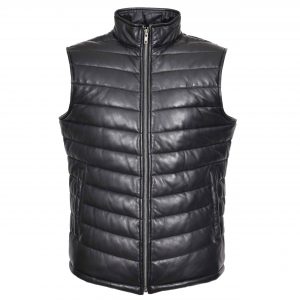 BUNERI Męska Skórzana Kamizelka Puffer Body Warmer Czarna