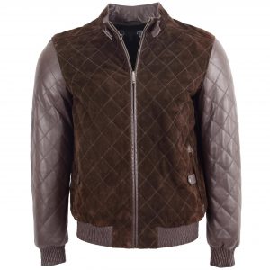 BUNERI Męska Brązowa Skórzana Kurtka Bomber Varsity