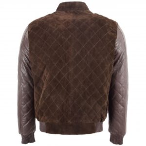 BUNERI Męska Brązowa Skórzana Kurtka Bomber Varsity