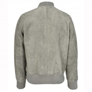 BUNERI Męska Szara Kurtka Bomber Varsity z Naturalnego Zamszu