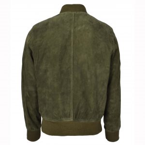 BUNERI Męska Kurtka Bomber MA-1 Varsity z Naturalnego Zamszu Oliwkowa