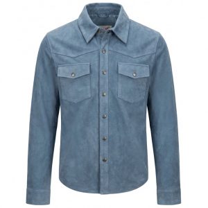 BUNERI Męska Denim-Niebieska Prawdziwy Zamsz Western Trucker Kurtka