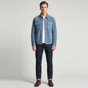 BUNERI Męska Denim-Niebieska Prawdziwy Zamsz Western Trucker Kurtka