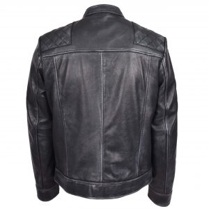 BUNERI Męska Prawdziwa Skórzana Kurtka Biker Styl Cafe Racer Czarna