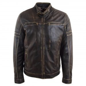 BUNERI Męska Skórzana Kurtka Biker Vintage Przecierana