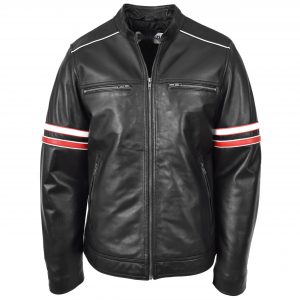 BUNERI Biker Skórzana Boxer Czarna Cafe Racer Multi Pasy
