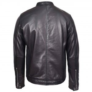 BUNERI Męska Prawdziwa Skórzana Kurtka Casual Biker Czarna