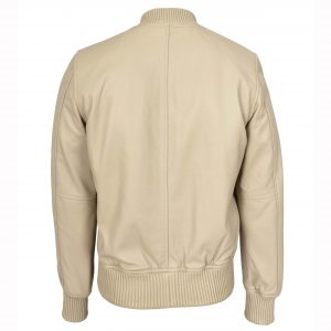 BUNERI Męska Prawdziwa Miękka Skórzana Kurtka Bomber MA-1 w Stylu Varsity Beżowa
