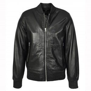 BUNERI Męska Prawdziwa Miękka Skórzana Kurtka Bomber MA-1 Varsity Czarna