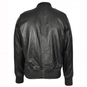 BUNERI Męska Prawdziwa Miękka Skórzana Kurtka Bomber MA-1 Varsity Czarna