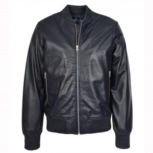 BUNERI Granatowa Skórzana Kurtka Bomber MA-1 Varsity