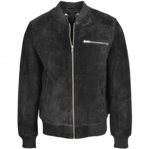 BUNERI Męska Zamszowa Kurtka Bomber Varsity Czarna