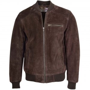BUNERI Męska Kurtka Bomber Varsity z Naturalnego Zamszu Brązowa