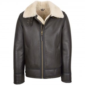 BUNERI Męska Kurtka Skórzana Styl Aviator Brązowa