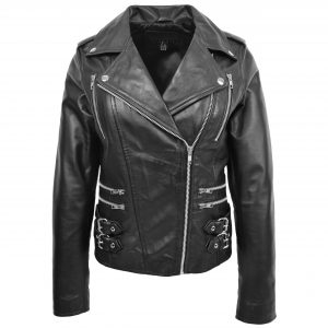 BUNERI Biker Skórzana Cara Czarna Cross Zip Damska