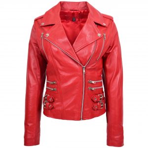 BUNERI Biker Skórzana Cara Czerwona Cross Zip Damska