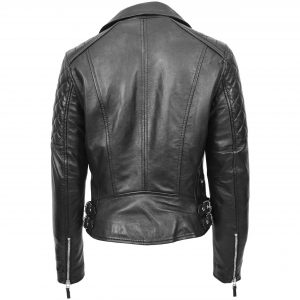 BUNERI Damska Skórzana Kurtka Biker z Krzyżowym Zamkiem Czarna