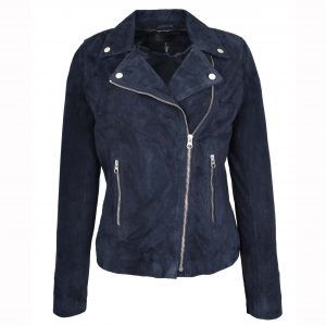 BUNERI Damska Granatowa Kurtka Biker z Zamszu