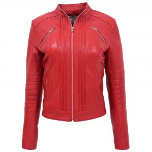 BUNERI Damska Skórzana Kurtka Klasyczny Biker Styl Czerwona