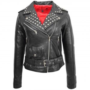 BUNERI Damska Skórzana Kurtka Biker Styl Brando Czarna