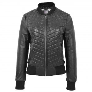 BUNERI Bomber Sally Czarna Skórzana Pikowana Varsity