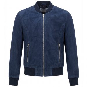BUNERI Damska Niebieska Kurtka Bomber z Zamszu Styl MA-1