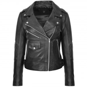 BUNERI Biker Moda Remi Skóra Czarna Cross-Zip