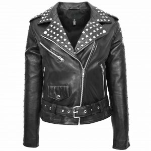 BUNERI Biker Skórzana Heidi Czarna z Nitami Brando