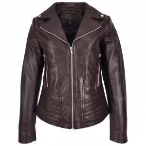 BUNERI Biker Skórzana Emily Brązowa Trendy Dopasowana Casual