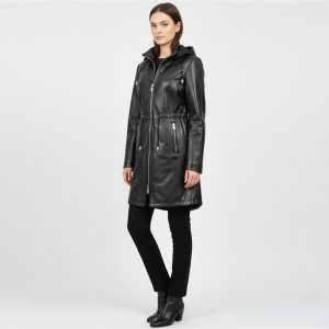 BUNERI Parka Tyra z Naturalnej Skóry – Czarny