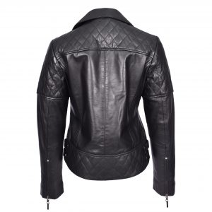 BUNERI Damska Prawdziwa Skórzana Kurtka Multi Cross-Zip Biker Dopasowana Pikowana Czarna