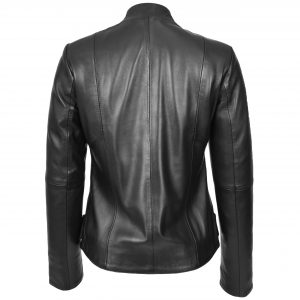 BUNERI Damska Naturalna Skórzana Kurtka Biker Slim Fit ze Stojącym Kołnierzem
