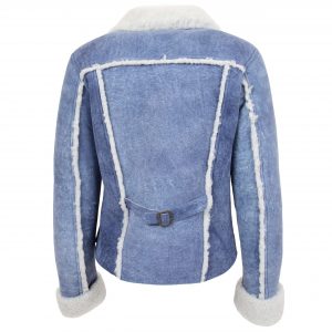 BUNERI Damska Kurtka Trucker z Naturalnej Skóry Owczej w Kolorze Denim Niebieskim