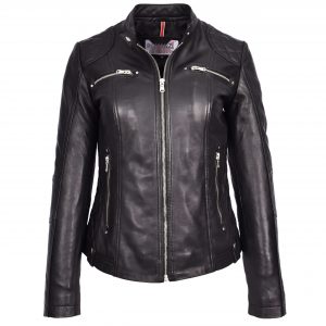 BUNERI Fiona Damska Skórzana Kurtka Biker Cafe Racer Czarna