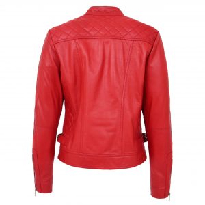 BUNERI Damska Kurtka Biker z Naturalnej Skóry Ruby Czerwona