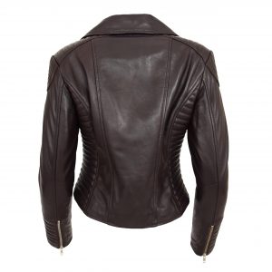 BUNERI Damska Miękka Skórzana Kurtka Biker Cross-Zip Brązowa