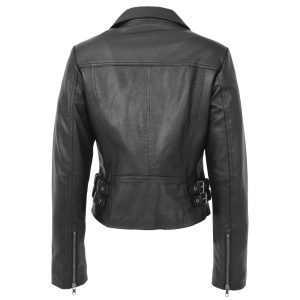BUNERI Damska Miękka Skórzana Kurtka Cross-Zip Casualowa Czarna